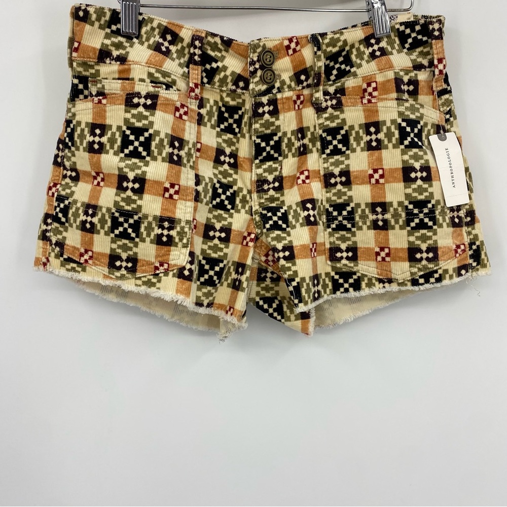 Patterned Corduroy Mini Shorts in Beige and Black